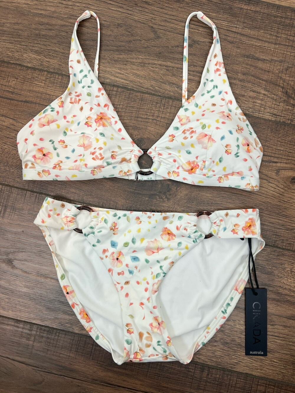 Cikada Australia Swimsuit 2 Piece Bikini White Floral Sz 6 NWT